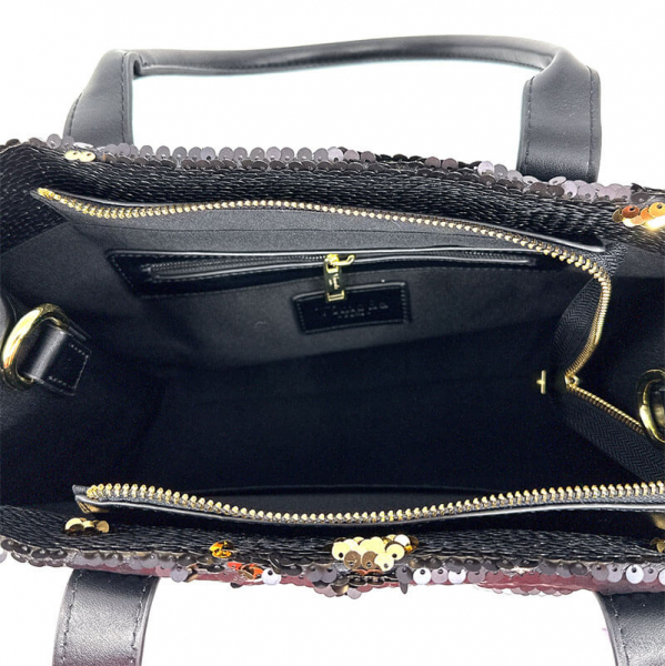 Tote Bag, Vimoda, Black gold sequins, the it Bag, inside